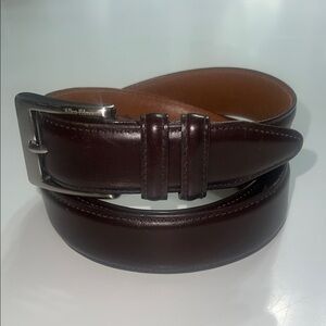 Allen Edmonds Chocolate Brown Leather Belt with Silver Buckle